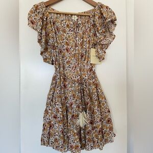 XS Cynthia Rowley Short Tiered Midi Floral Dress-White/Rust NWT New!